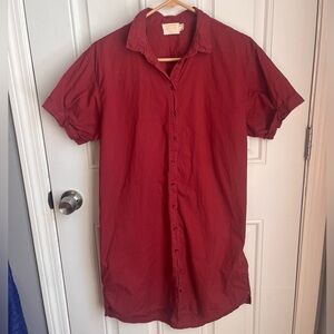 Nation LTD Pima cotton button front dress short sleeve rust small red RN 150751